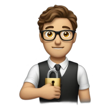 brown-haired classy man wearing glasses struggling to fit a key into a lock sticker