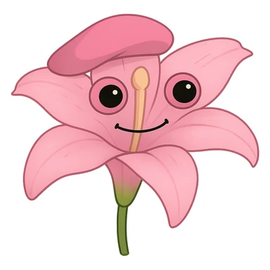Create two versions of a lily flower: one pink and one maroon, in the style of green bufo frog meme. The style is bufo-like with no background. sticker