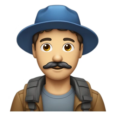un garçons brun cheveux mi long un raie au milieux avec écouteur yeux bleus casquette et moustache peau normal sticker