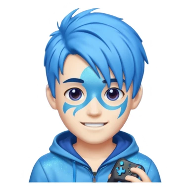 glitter blue gamer boy happy blue hair sticker
