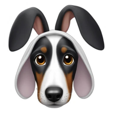a black dachshund dog in a white bunny costume with ears sticker