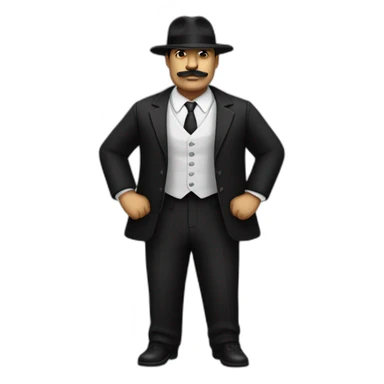20s gangster full body, white man fat mustache fedora black suit sticker