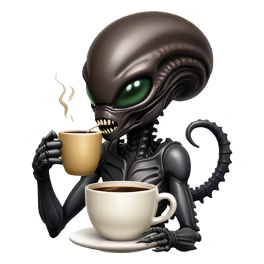 xenomorph alien drinking coffee sticker