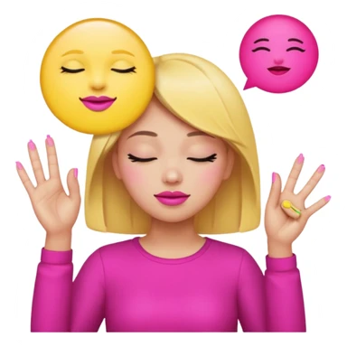 Yellow circle emoji sighing and drumming fingers up the side of their head the eye is closed it is a side profile pink lipstick and pink nails sticker