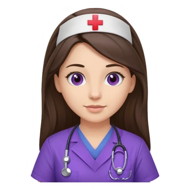 pretty brunette nurse with long hair in purple scrubs sticker