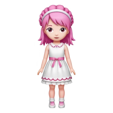 Isolated detaile illustration modern raspberry torte doll figurine full body with pink hair and a hairband standing sticker