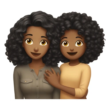 Mom with black short curly hair kissing daughter with long blonde hair on cheek sticker