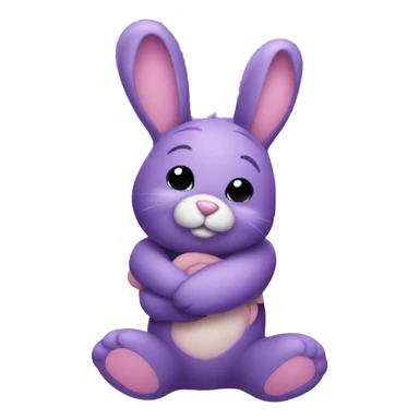 Purple bunny with floppy ears hugging a teddy bear sticker