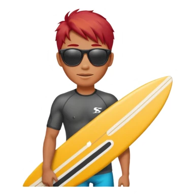 red haired asian surfer with surfboard  sticker