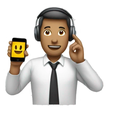 a man using mobile and headphone and showing call symbol with hand sticker