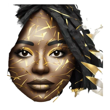  Hemp 420 Black lady melting gold drizzle kintsugi multicoloured funky palm leaves tropical made of 420 origami newspaper roses hemp leaves bokeh and paper and hemp leaves in hair sticker