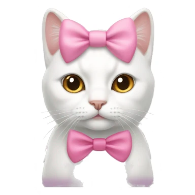 white cat wearing a pink bow sticker