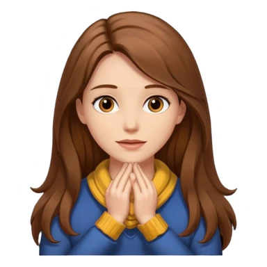 women with brown long hair with her hands around her neck. sticker