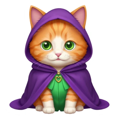 baby orange cat green eyes, in purple cloak sticker