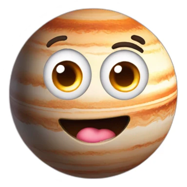 planet Jupiter with a cartoon breakable face with big thoughtful eyes sticker