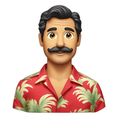 Smiling Magnum PI with a big mustache in a red Hawaiian shirt sticker