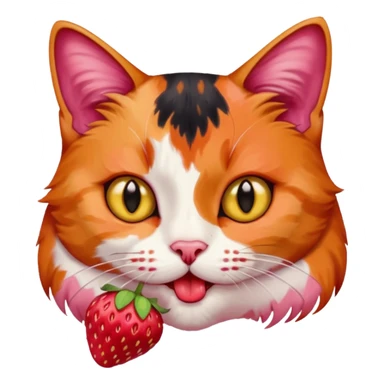 cat eating strawberries sticker