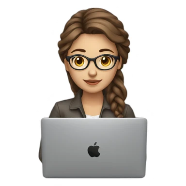 Beautiful programmer girl with brown hair working with MacBook sticker