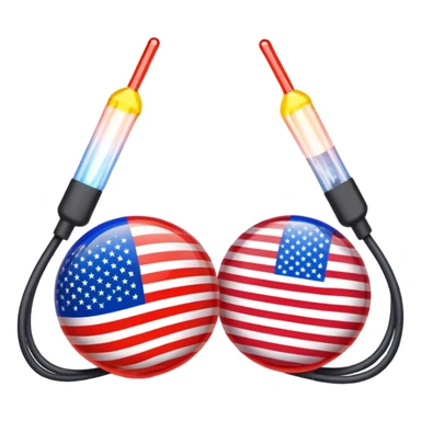 symbolic hot wire connecting Russia and USA with Russian and US flags at each end, glowing wire in the middle, tense atmosphere sticker