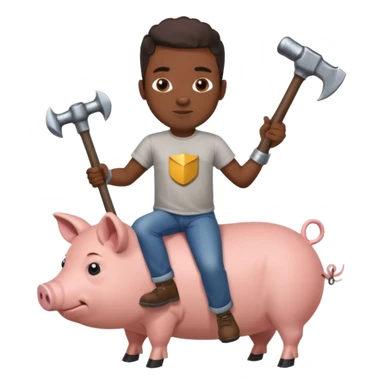 Black man holding a large hammer while riding a pig sticker