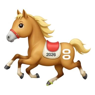 cute horse running on the grass with 2026 year label sticker