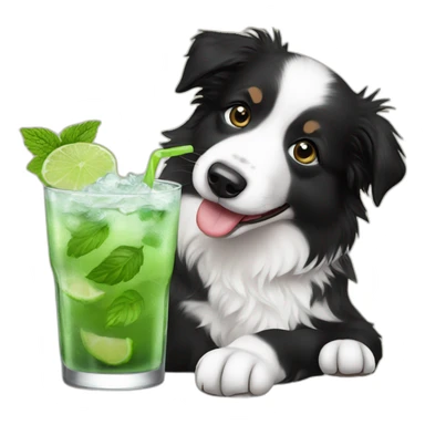 baby border collie with glasses drinking mojito sticker