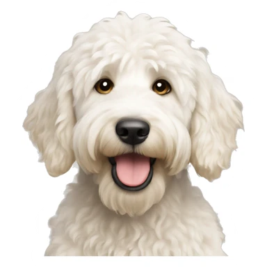 White golden doodle with brown ear sticker