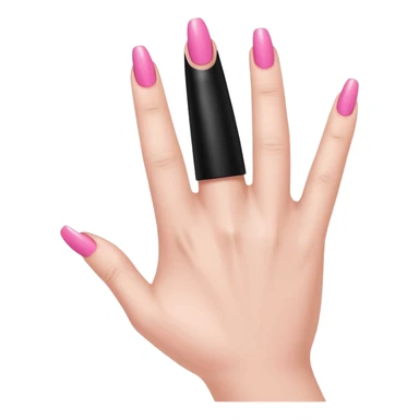  pink  close-up of a human hand with exactly five fingers, beautifully manicured nails, glossy pink nail polish, elegant nail shape, soft lighting, realistic style, isolated on transparent background" sticker