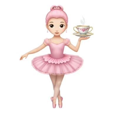 a ballerina with a teacup for a head. She is wearing a classic pink tutu and ballet slippers sticker