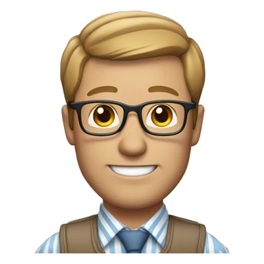 A Memoji-style avatar of a middle-aged man with glasses, short light brown hair, and a friendly expression. The avatar should be wearing a light blue striped shirt with a grey patterned tie, against a white background. sticker