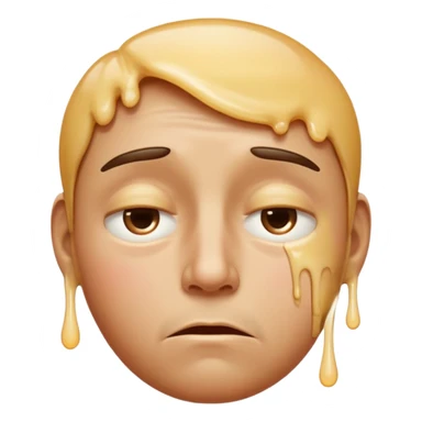 Apple-style emoji person inspired by the Apple melting face emoji (🫠), with a slightly drooping lower face due to heat, solid soft texture, annoyed and exhausted expression, raised eyebrow, unimpressed half-closed eyes, subtle sweat drops, consistent skin color, no dripping or glossy liquid effect sticker