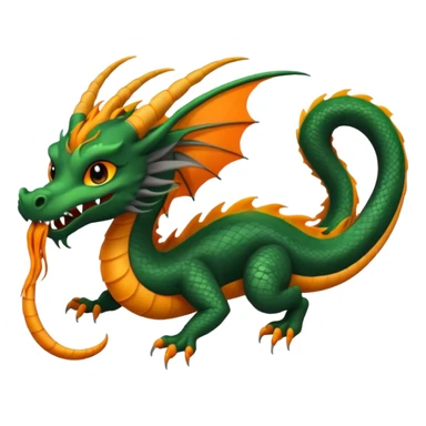 Black, green, orange, grey, Asian Imperial floating noodle-dragon, with black sclera, long mane, long whiskers, long tail, gliding flying, no wings sticker