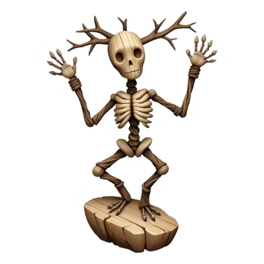 A bipedal entity with limbs of twisted, fossilized wood and a torso composed of stacked, perfectly balanced stones that rotate independently of each other when it moves.

 sticker