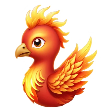Cinematic Cute Mystical Fire Phoenix Portrait Emoji, Head tilted playfully and inquisitively, showcasing a vibrant, flame-kissed form with intricately detailed feathers in warm shades of red, orange, and shimmering gold, accented by delicate sparks and a gentle, inviting glow; rendered with lifelike detail and soft, radiant light, high shine, enchanting and spirited, styled with a touch of mythic whimsy, soft glowing outline, capturing the essence of a mischievous yet endearing phoenix poised to flutter playfully into your heart! sticker