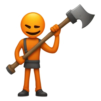 A stick figure character drawn in orange color and a hollow head, holding a large hammer over its head. The character appears to be holding a smaller tool or object in the other hand. sticker