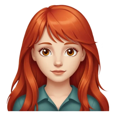 Long red hair white girl with bangs, hazel eyes, dimples  sticker