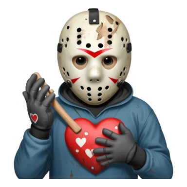 Jason Voorhees, looking cute, making a heart with his hands sticker