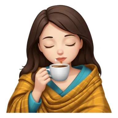 girl brunette inside a blanket sipping coffee eyes closed sticker