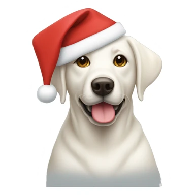 White lab wearing a Christmas hat sticker