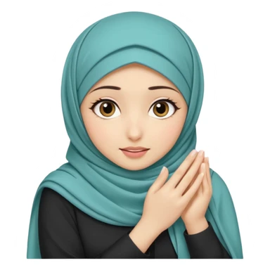 Hijabi girl sitting.     head covered
hands pulling the fabric in
shy-but-dramatic energy
“no cameras pls” but in a cute way
soft + mysterious vibe sticker