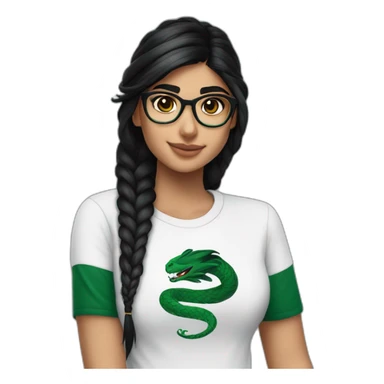 Mia Khalifa black braid white tshirt green sleeves slytherin emblem sticker