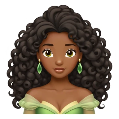 Disney Princess Tiana with extremely long black 2c-3b curly hair flowing down sticker
