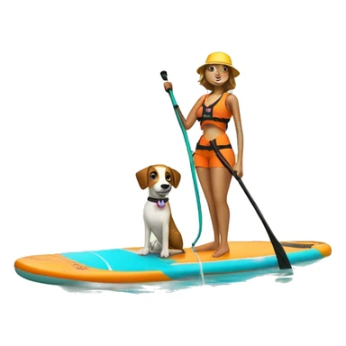 stand up paddle board with girl and dog in life jackets  sticker