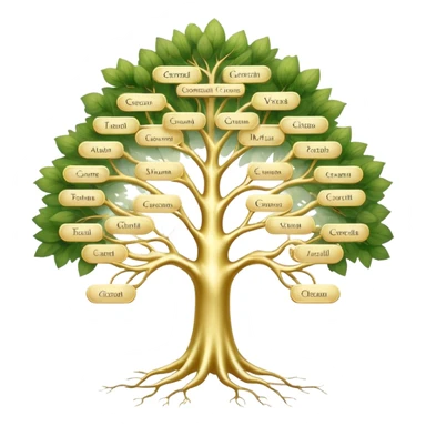 Tree of ancestral connections with ethereal, flowing branches linking generations, dreamy translucent family tree sticker
