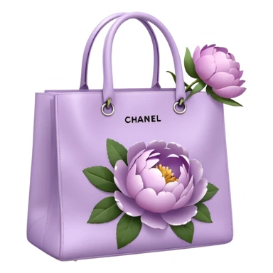 Realistic white chanel shopping bag with lilac peonies in it sticker