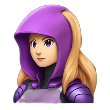 Girl developer behind his laptop with this style : Nintendo Samus Video game purple pink black hooded hacker themed character sticker