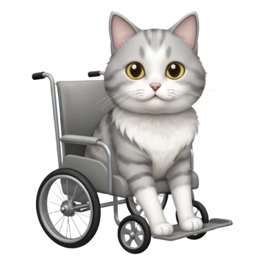 disabled grey and white cat in pet wheelchair sticker