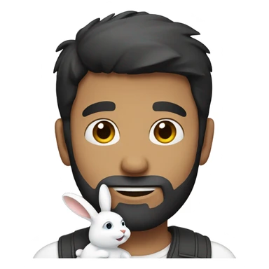 Dark hair guy with a beard holds a white rabbit  sticker