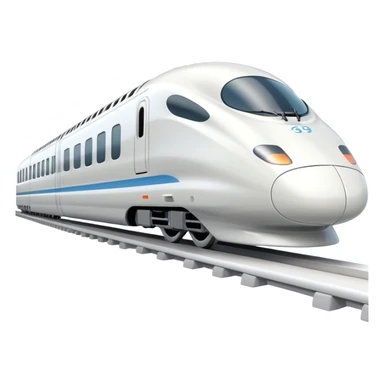 A 3D cartoon sleek white bullet train on tracks, high-speed motion blur, clean lighting, Memoji-style realism. sticker
