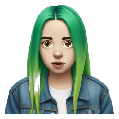 billie eilish green hair front pose half body emoji wearing blue denim jacket sticker
